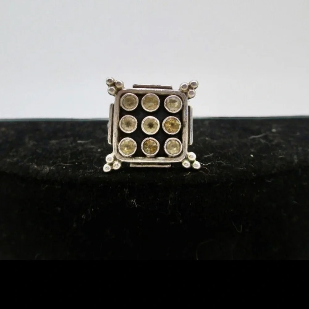 EUC Art Deco Square Designed 9 Stone Yellow Citrine 925 Silver Ring sz 8
